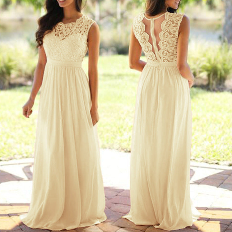 Damen Maxikleid mit elegantem Spitzenoberteil und tiefem Rücken EB