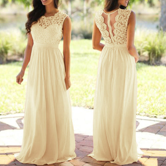 Damen Maxikleid mit elegantem Spitzenoberteil und tiefem Rücken EB