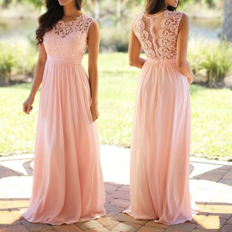 Damen Maxikleid mit elegantem Spitzenoberteil und tiefem Rücken EB
