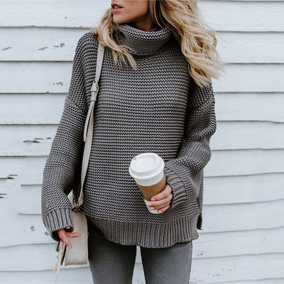 Damen Kuscheliger Strickpullover mit hohem Kragen und strukturierter Oberfläche EB