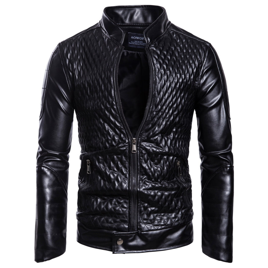 Herren modische Kunstlederjacke mit modernem Steppdesign EB