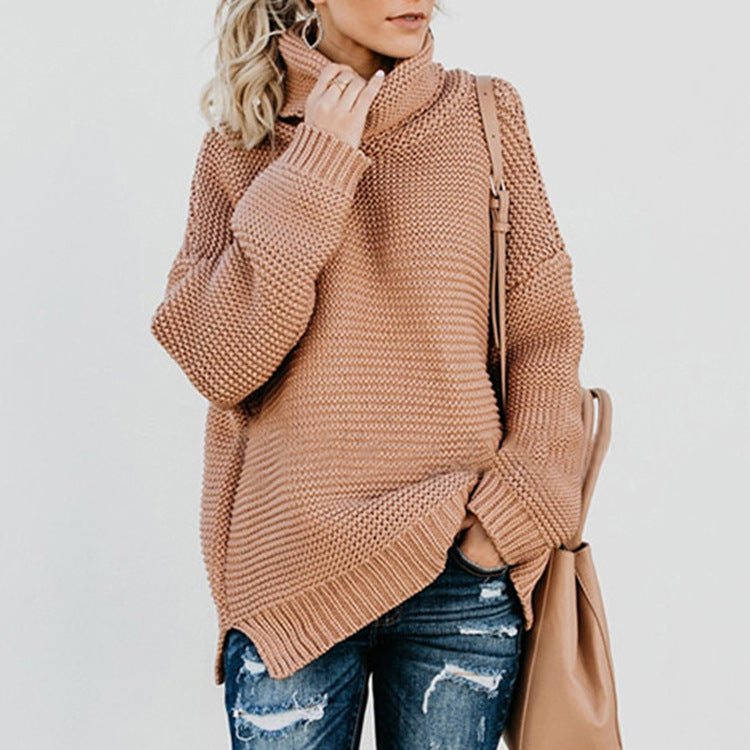 Damen Grobstrickpullover mit hohem Kragen und lässiger Passform EB