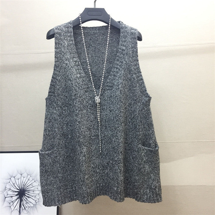 Damen V-Ausschnitt Stricktop mit seitlichen Taschen EB