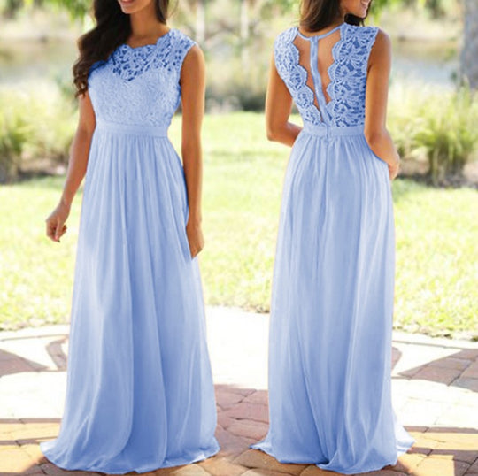 Damen Maxikleid mit elegantem Spitzenoberteil und tiefem Rücken EB