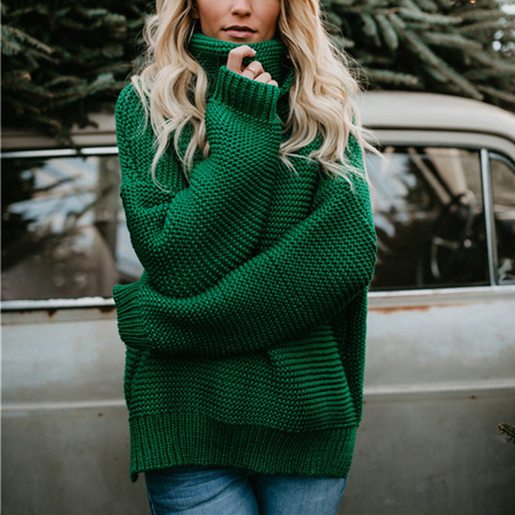Damen Oversized Strickpullover mit hohen Kragen und strukturiertem Design EB
