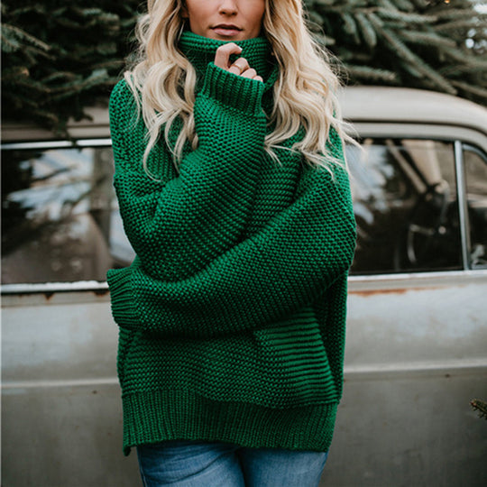 Damen Oversized Strickpullover mit hohen Kragen und strukturiertem Design EB