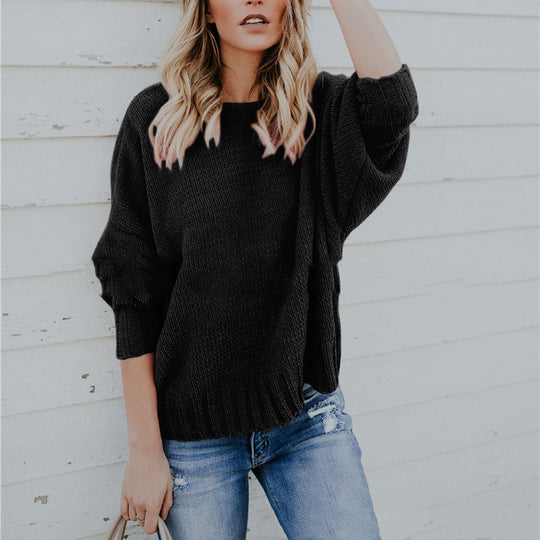 Damen Oversized Strickpullover mit lässigem Wickeldesign und tiefem Rückenausschnitt EB
