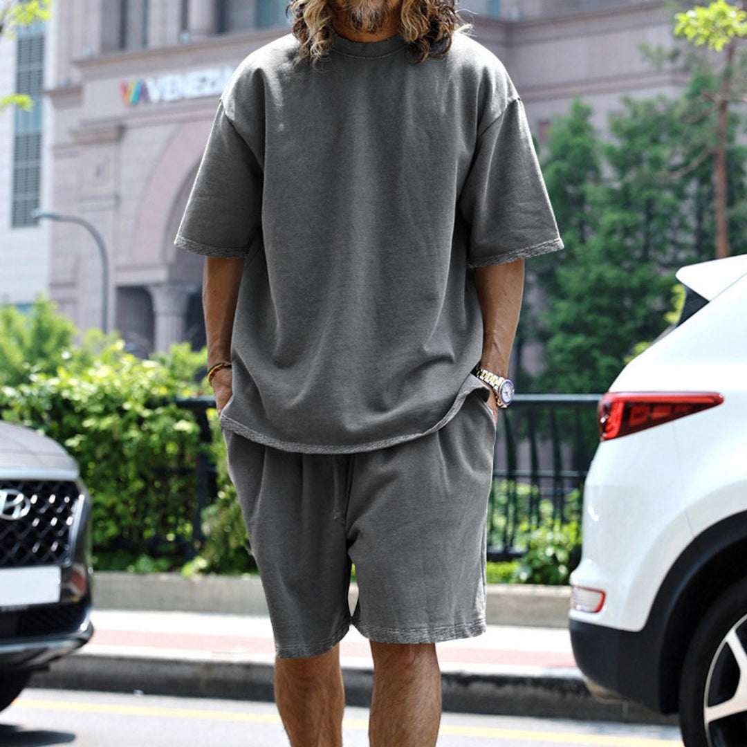 EB | Lockeres T-Shirt Shorts einfarbiges Set
