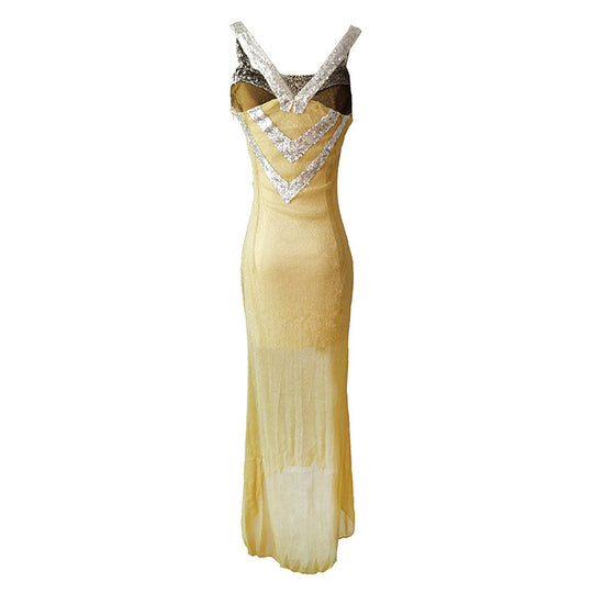 Damen Glitzerndes Abendkleid mit raffiniertem V-Ausschnitt und schwingendem Saum EB