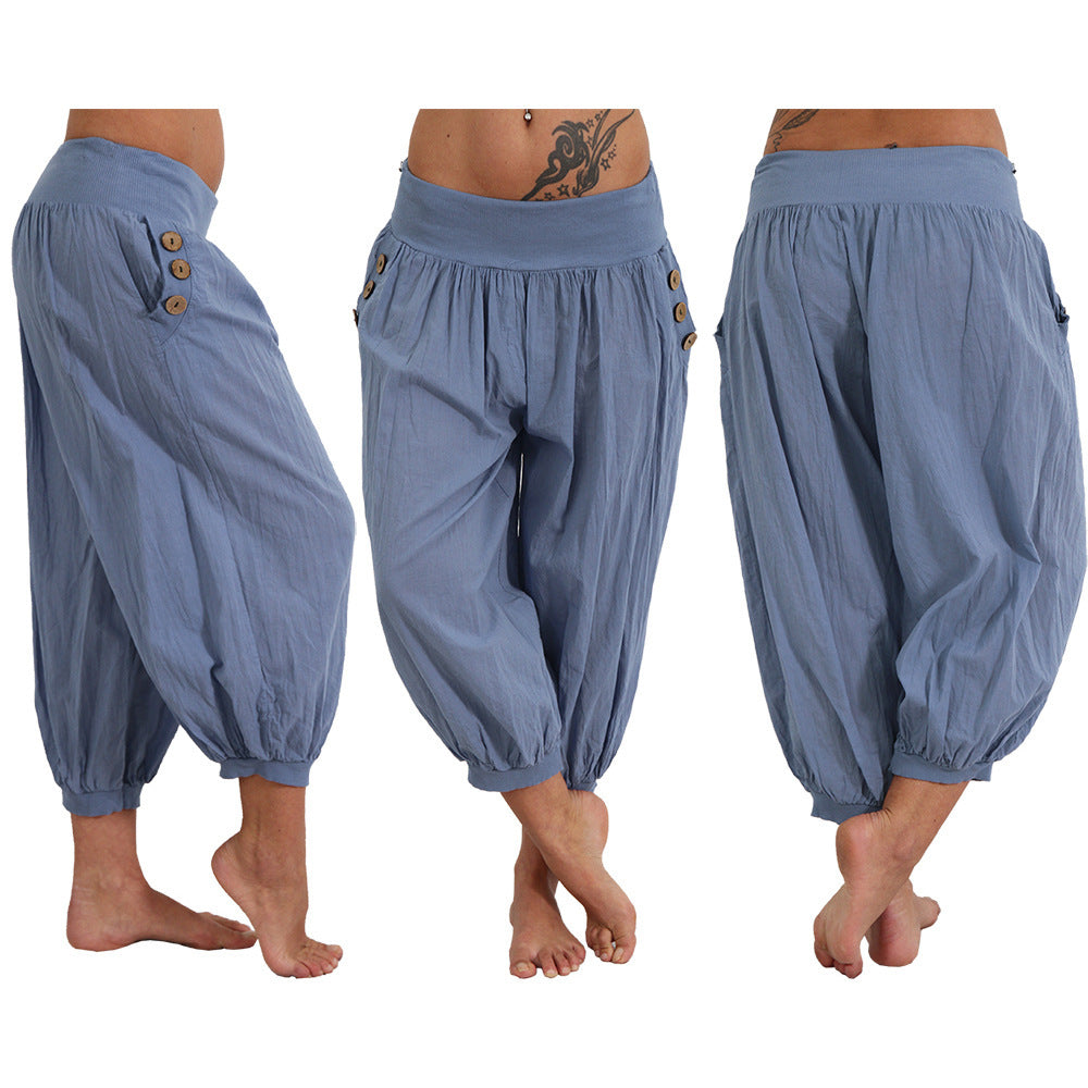 Damen luftige Haremshose mit praktischen Knopfdetails EB