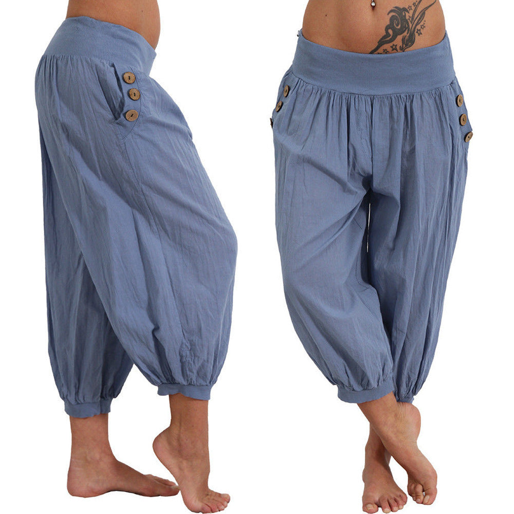 Damen luftige Haremshose mit praktischen Knopfdetails EB