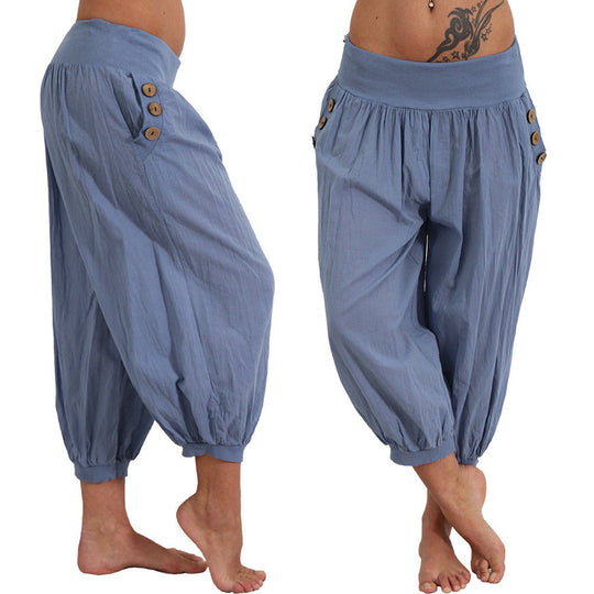Damen luftige Haremshose mit praktischen Knopfdetails EB