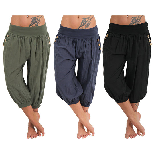 Damen luftige Haremshose mit praktischen Knopfdetails EB