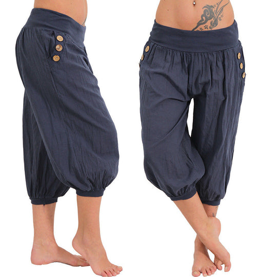 Damen luftige Haremshose mit praktischen Knopfdetails EB