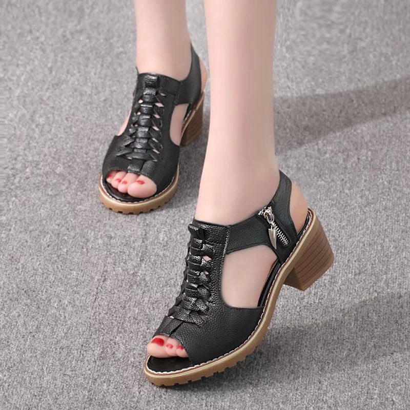 Damen Komfortable Sandalen mit elegantem Riemen-Design und modischem Reißverschluss EB