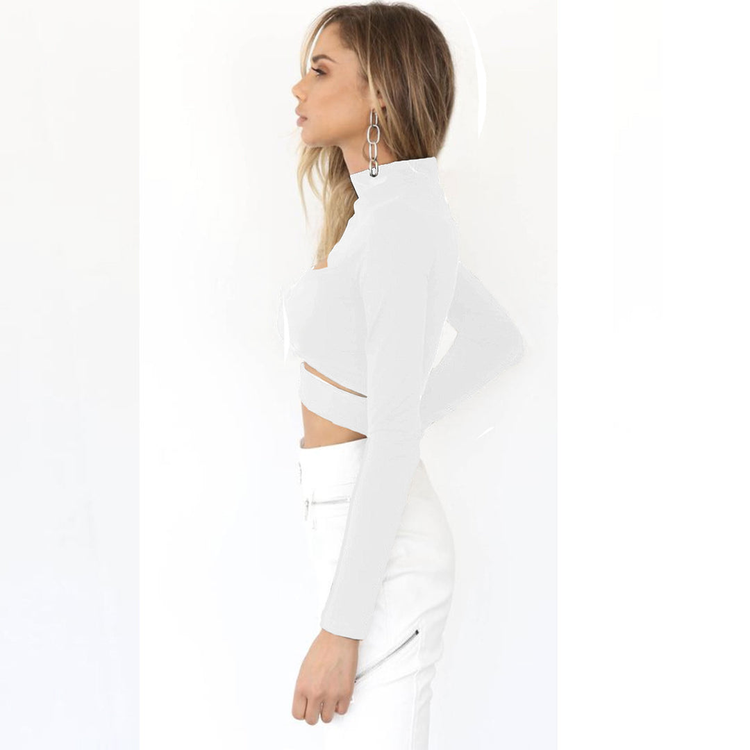 Damen Crop-Top mit Cut-Outs und hochgeschlossenem Design EB