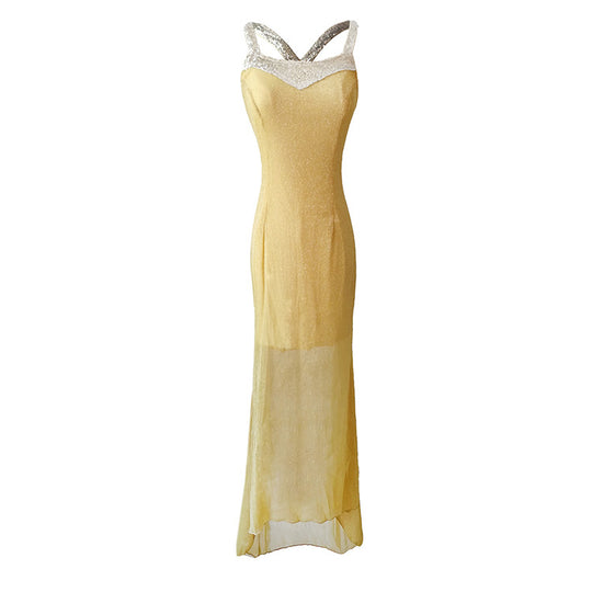 Damen Glitzerndes Abendkleid mit raffiniertem V-Ausschnitt und schwingendem Saum EB