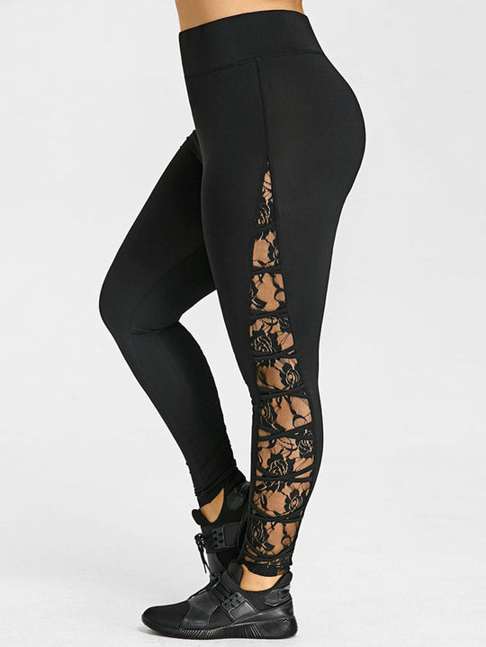Damen Funktionale Sportleggings mit Spitzenelementen EB
