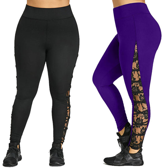 Damen Funktionale Sportleggings mit Spitzenelementen EB