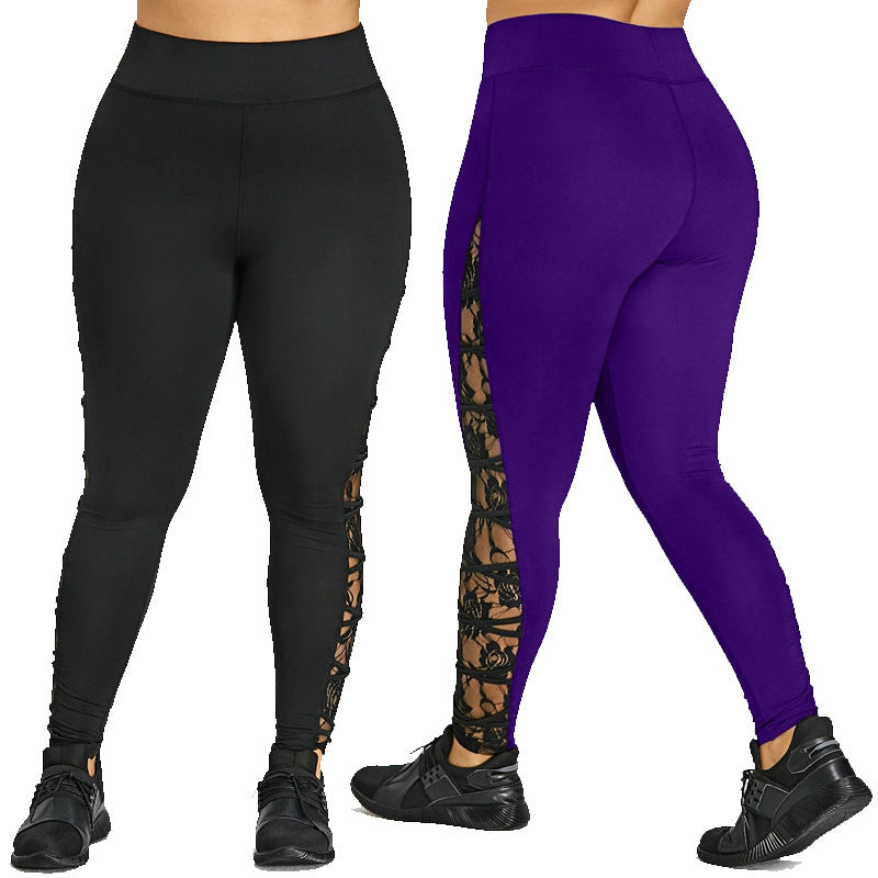 Damen Funktionale Sportleggings mit Spitzenelementen EB
