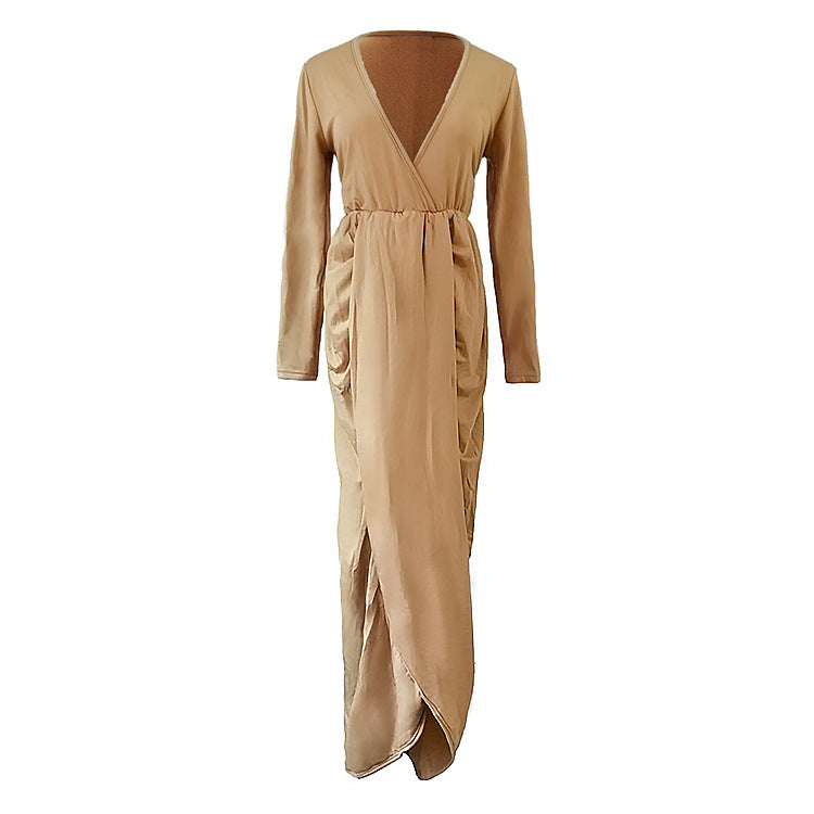Damen Maxikleid mit elegantem Wickel-Design und tiefem V-Ausschnitt EB