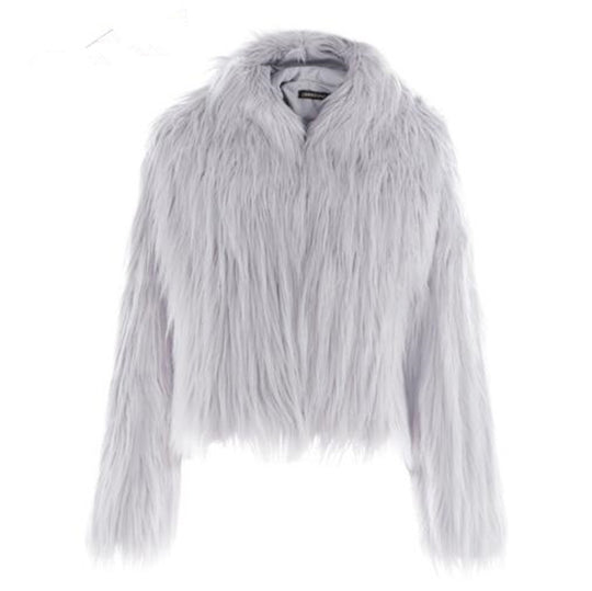 Damen Kurze Felljacke mit voluminösem Design EB
