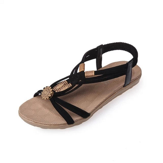 Damen nan geflochtene Boho-Riemchensandale mit T-Steg und gepolstertem Komfortfußbett EB