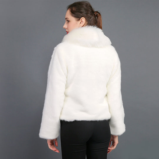 Damen Flauschige Kunstpelzjacke mit voluminösem Kragen und elegantem Schnitt EB