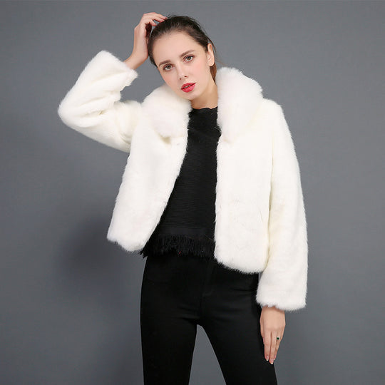 Damen Flauschige Kunstpelzjacke mit voluminösem Kragen und elegantem Schnitt EB