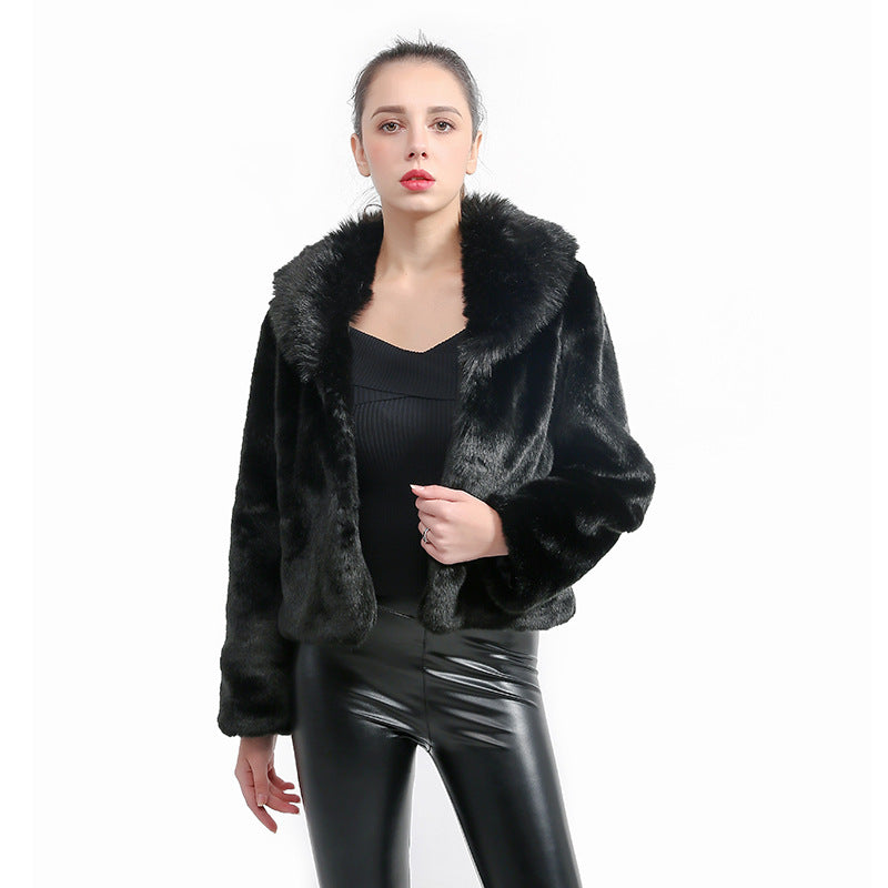 Damen Flauschige Kunstpelzjacke mit voluminösem Kragen und elegantem Schnitt EB