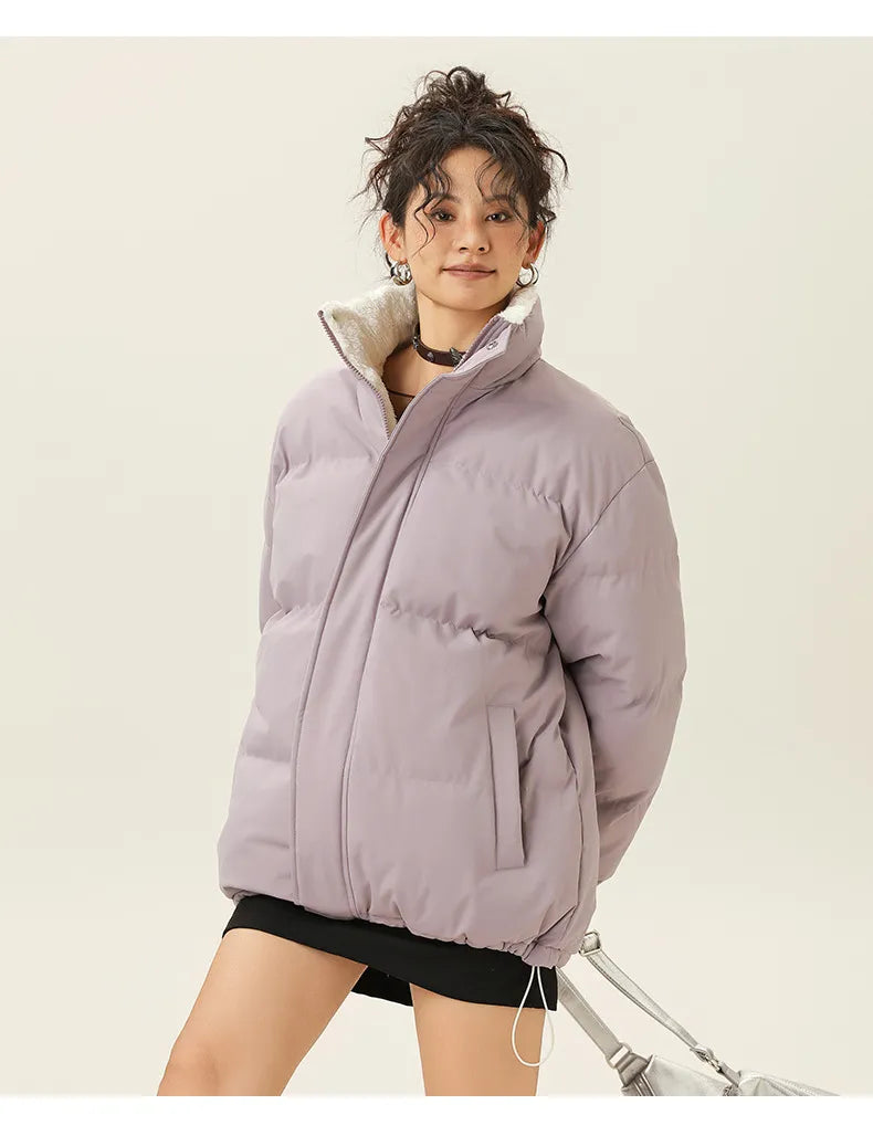 EB | Lockere Jacke mit Stehkragen aus dickem, warmem Baumwollstoff