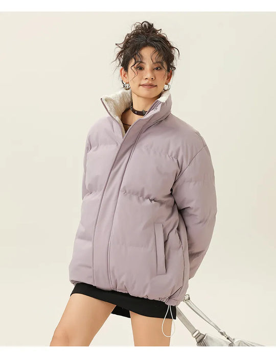 EB | Lockere Jacke mit Stehkragen aus dickem, warmem Baumwollstoff