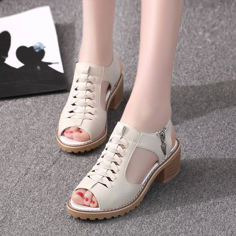 Damen Komfortable Sandalen mit elegantem Riemen-Design und modischem Reißverschluss EB