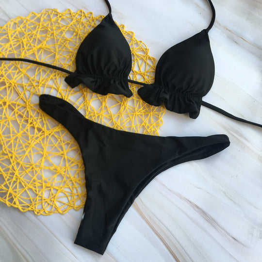 Damen Chic Triangel-Bikini mit verspielten Rüschendetails EB