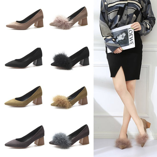 Damen elegante Pumps mit voluminösem Flausche-Akzent EB