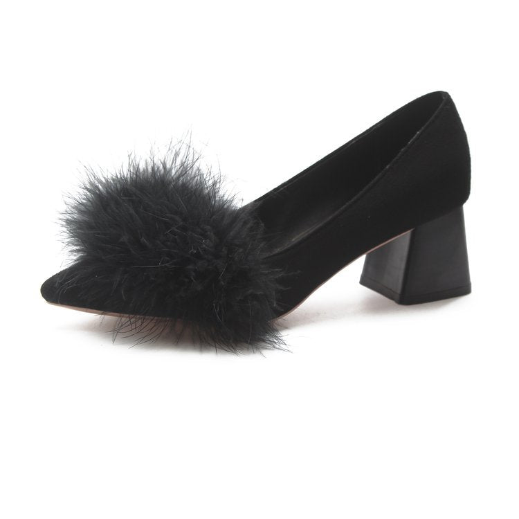 Damen elegante Pumps mit voluminösem Flausche-Akzent EB
