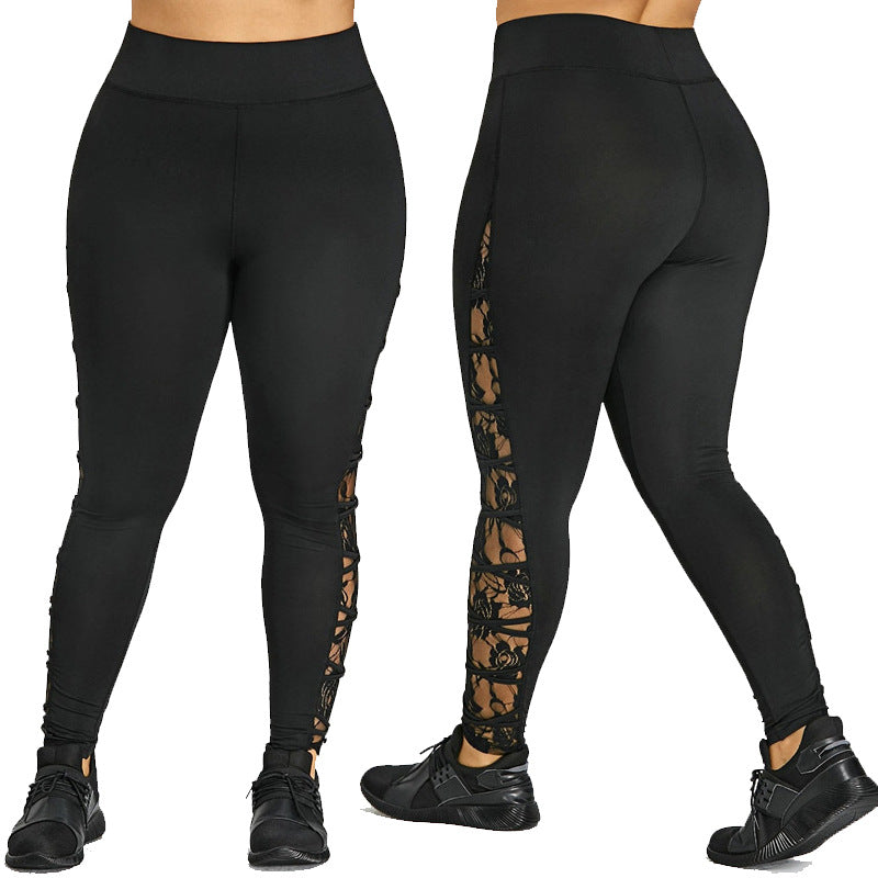Damen Funktionale Sportleggings mit Spitzenelementen EB