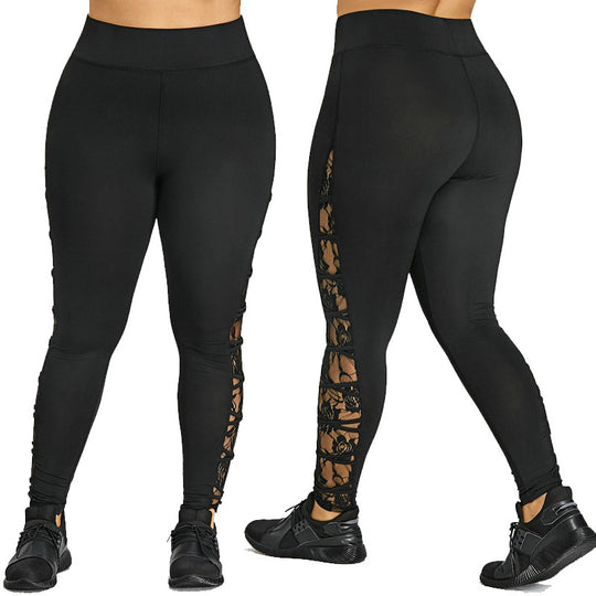 Damen Funktionale Sportleggings mit Spitzenelementen EB