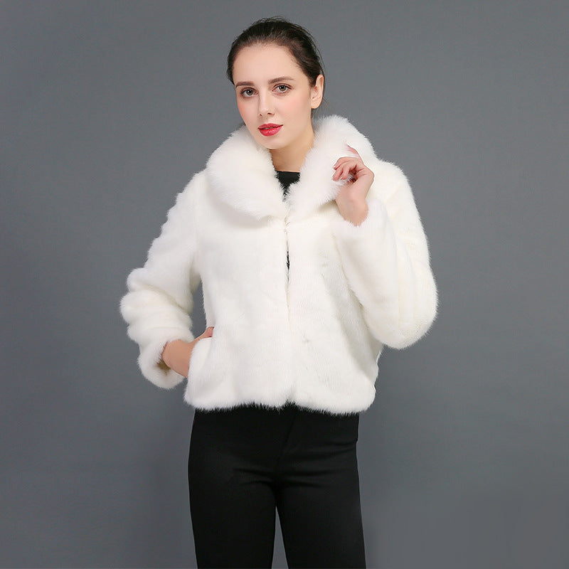 Damen Flauschige Kunstpelzjacke mit voluminösem Kragen und elegantem Schnitt EB