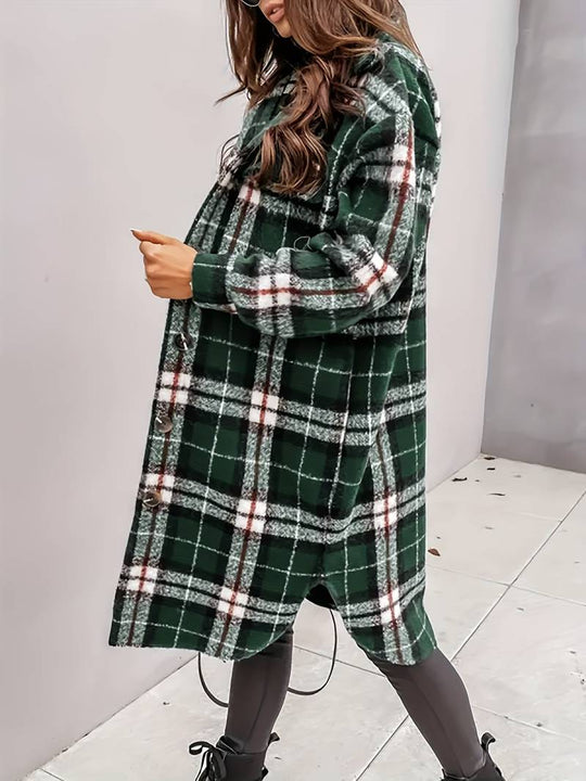 EB | Warme Damen Karomuster Wolljacke mit Knöpfen