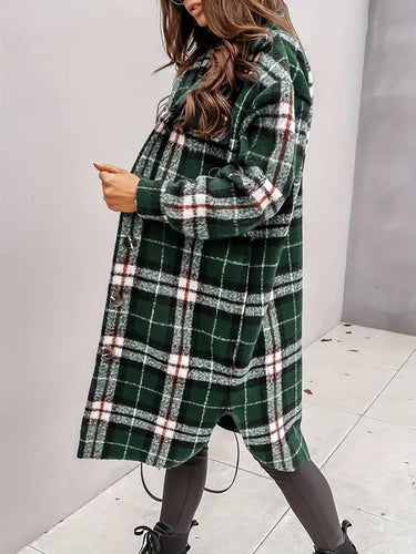 EB | Warme Damen Karomuster Wolljacke mit Knöpfen