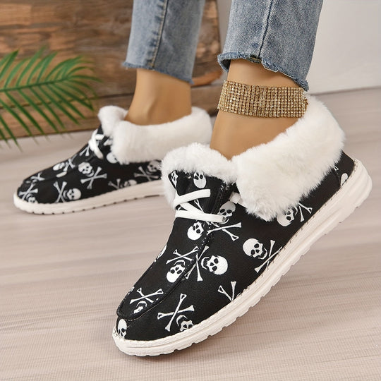 Schnürschuhe Mit Totenkopfdruck Und Plüschfutter Mia EB