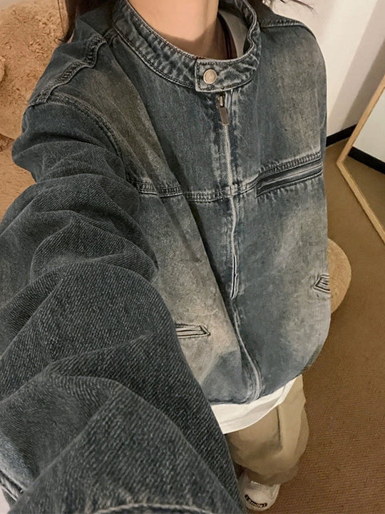 EB | Blau Verwitterte Jacke mit Reißverschluss