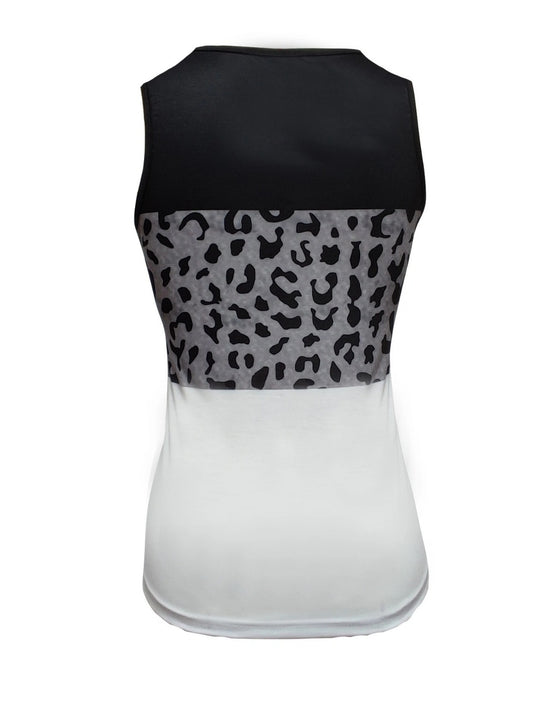EB | Damen Leopard Patchwork V-Ausschnitt Top