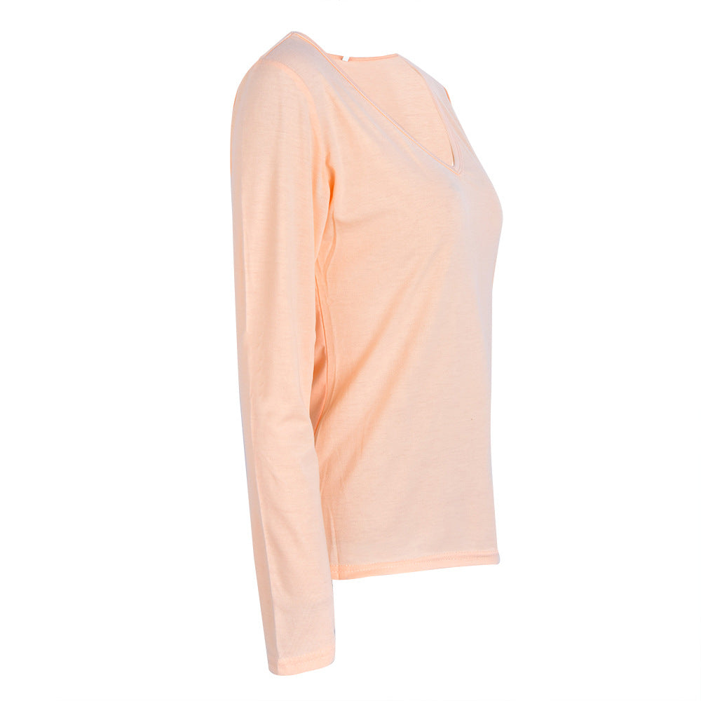 Damen Langarmshirt mit elegantem V-Ausschnitt und figurbetontem Schnitt EB