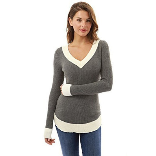 Damen V-Ausschnitt Pullover mit kontrastierenden Abschlüssen EB
