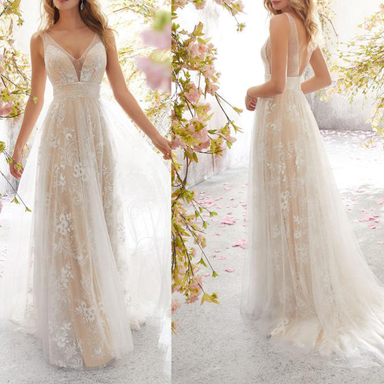 Damen Elegantes Tüll Abendkleid mit floralem Design und transparenter Oberfläche EB