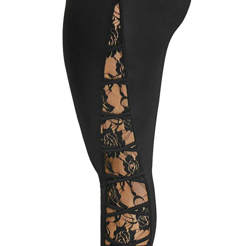 Damen Funktionale Sportleggings mit Spitzenelementen EB