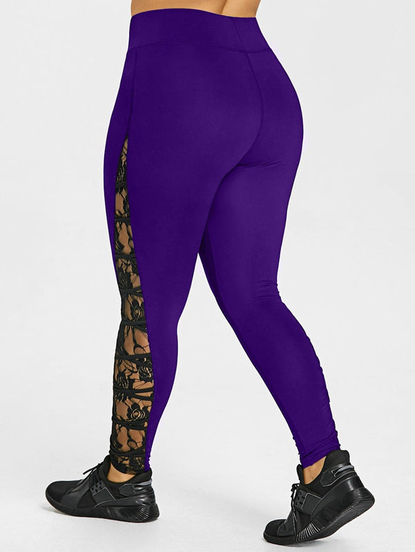 Damen Funktionale Sportleggings mit Spitzenelementen EB