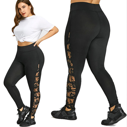 Damen Funktionale Sportleggings mit Spitzenelementen EB